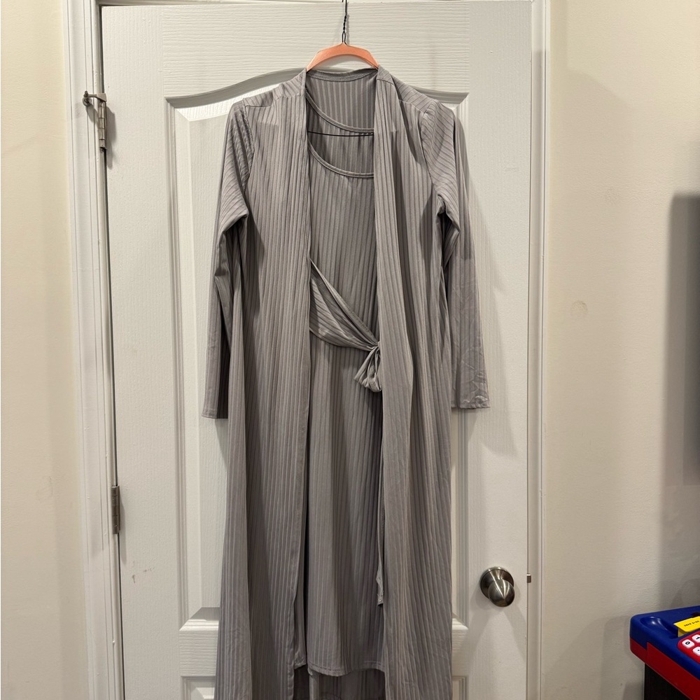 Amazon Gray Striped Midi Dress